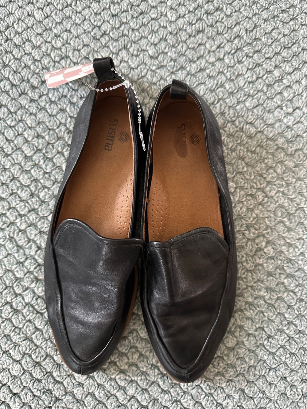 Susina Black Leather Pointed-Toe Slip-On Loafers
